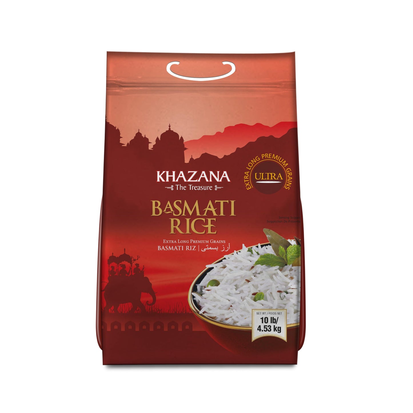 Authentic Extra Long Basmati Rice by Khazana in 10 lb Bag - Aromatic and Flavorful Indian Grain - Non-GMO, Gluten Free, Kosher, 