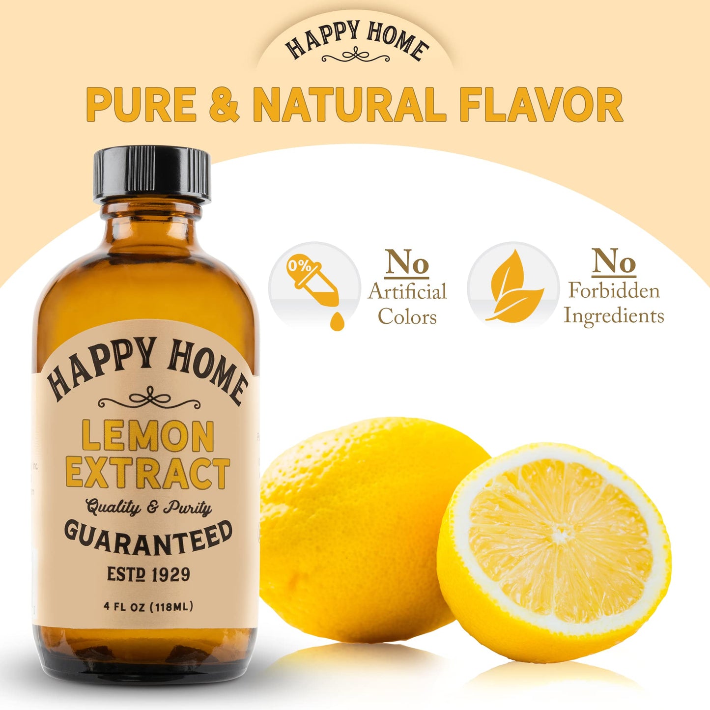 Happy Home Pure Lemon Extract - Certified Kosher, 4 Fl Oz, Pack of 1