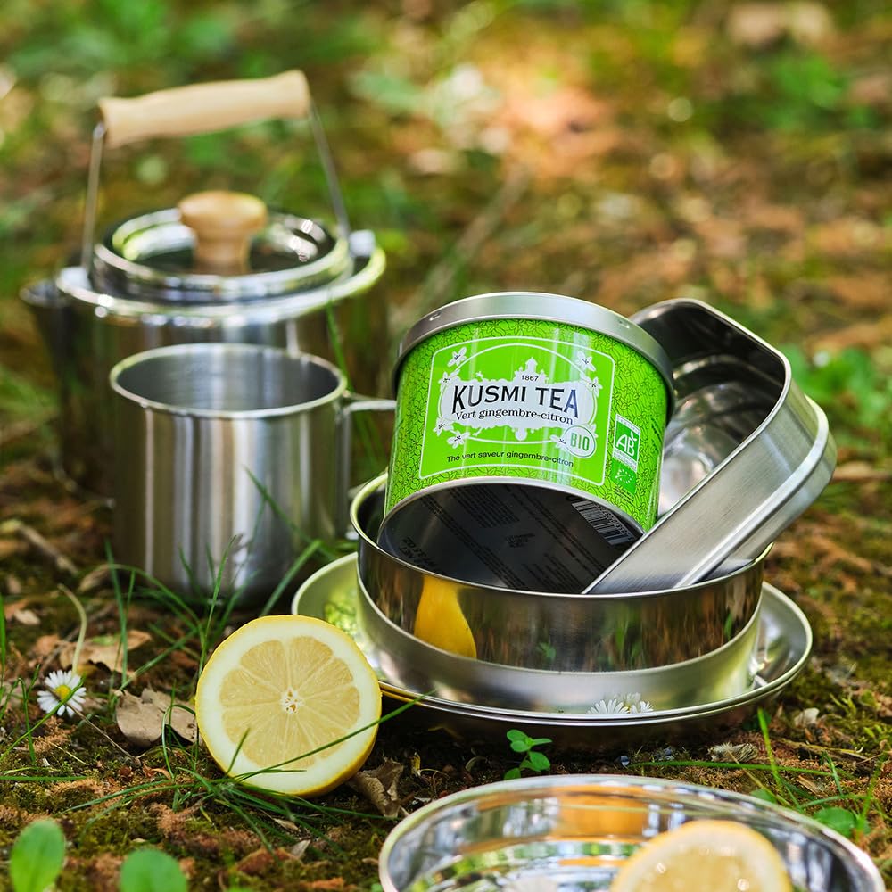 Kusmi Tea - Green Ginger Lemon - Organic Blend of Green Tea with Ginger & Lemon - Enjoy Hot or Iced - Loose Leaf Tea - Tin Box o