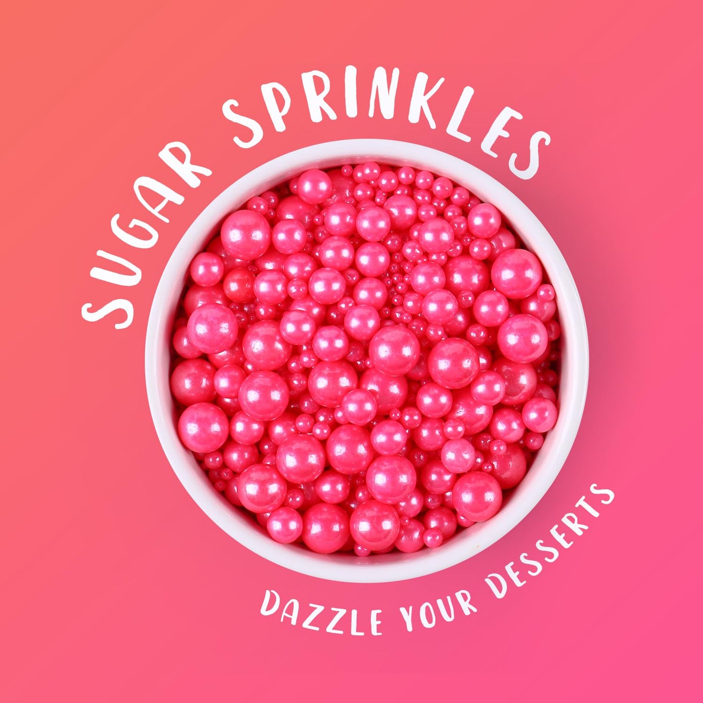 Rose Sprinkles For Cake Decorating 3.5 Ounces, Edible Sugar Pearls Mixing Sizes For Cupcake Topper, Cookies, Ice Cream Toppings