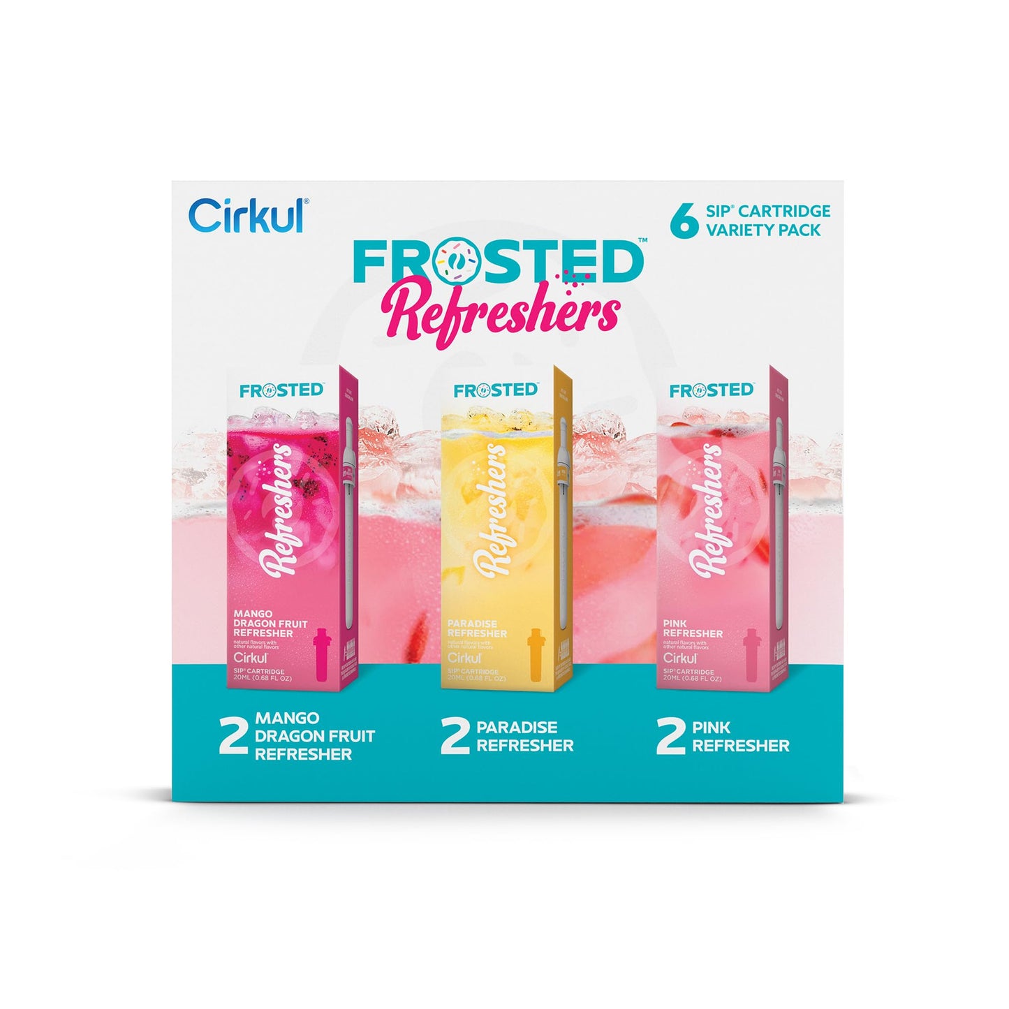 Cirkul Frosted Refreshers Variety Pack, 6-Pack - 2 Pink, 2 Mango Dragon Fruit, 2 Paradise - Refreshing Flavor for Hydration