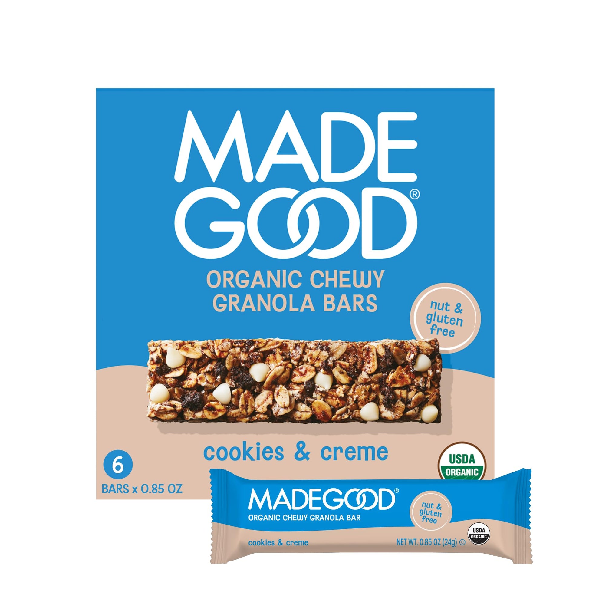 MadeGood Cookies & Crme Granola Bars, 6 Healthy Snack Bars, 0.85oz Each