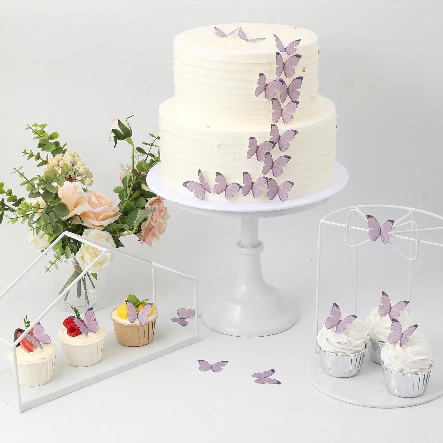 YOcity 48Pcs Purple Edible Butterflies Cake Toppers, Rice Paper, Mix Size, Wedding, Birthday, Baby Shower Decoration