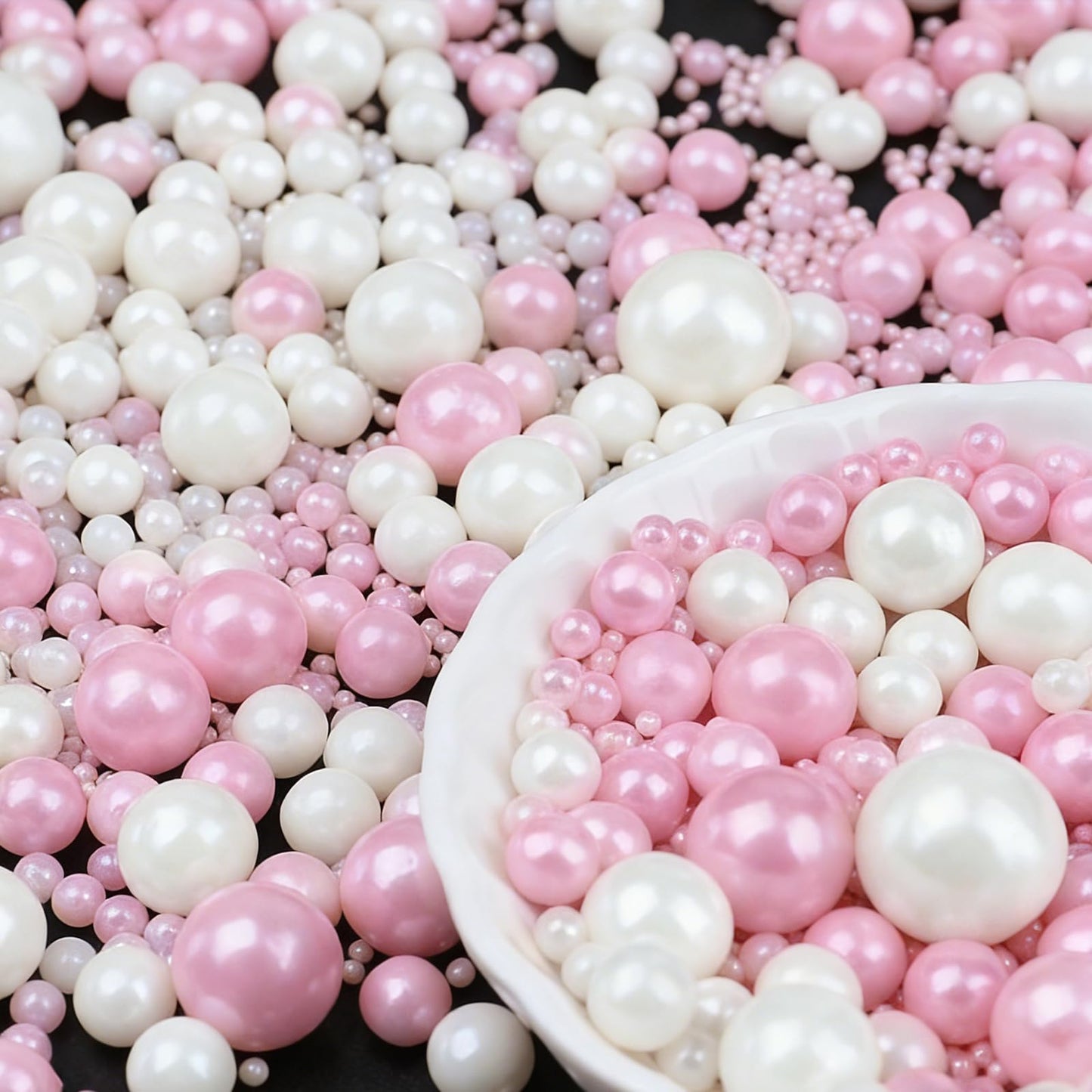 Pink White Pearl Sprinkles, 4.6oz Edible Pearls for Cake Decorating, 6 Sizes Cake Sprinkles for Baking Cupcake Cookies Ice Cream