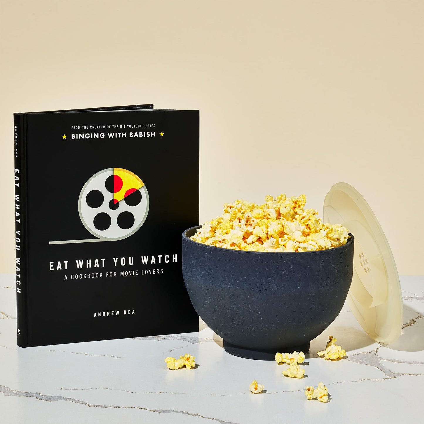 Thoughtfully, Movie Night Popcorn Gift Set with Seasonings, Toppings & Popper - Includes Eat What You Watch Cookbook, Popcorn Ke