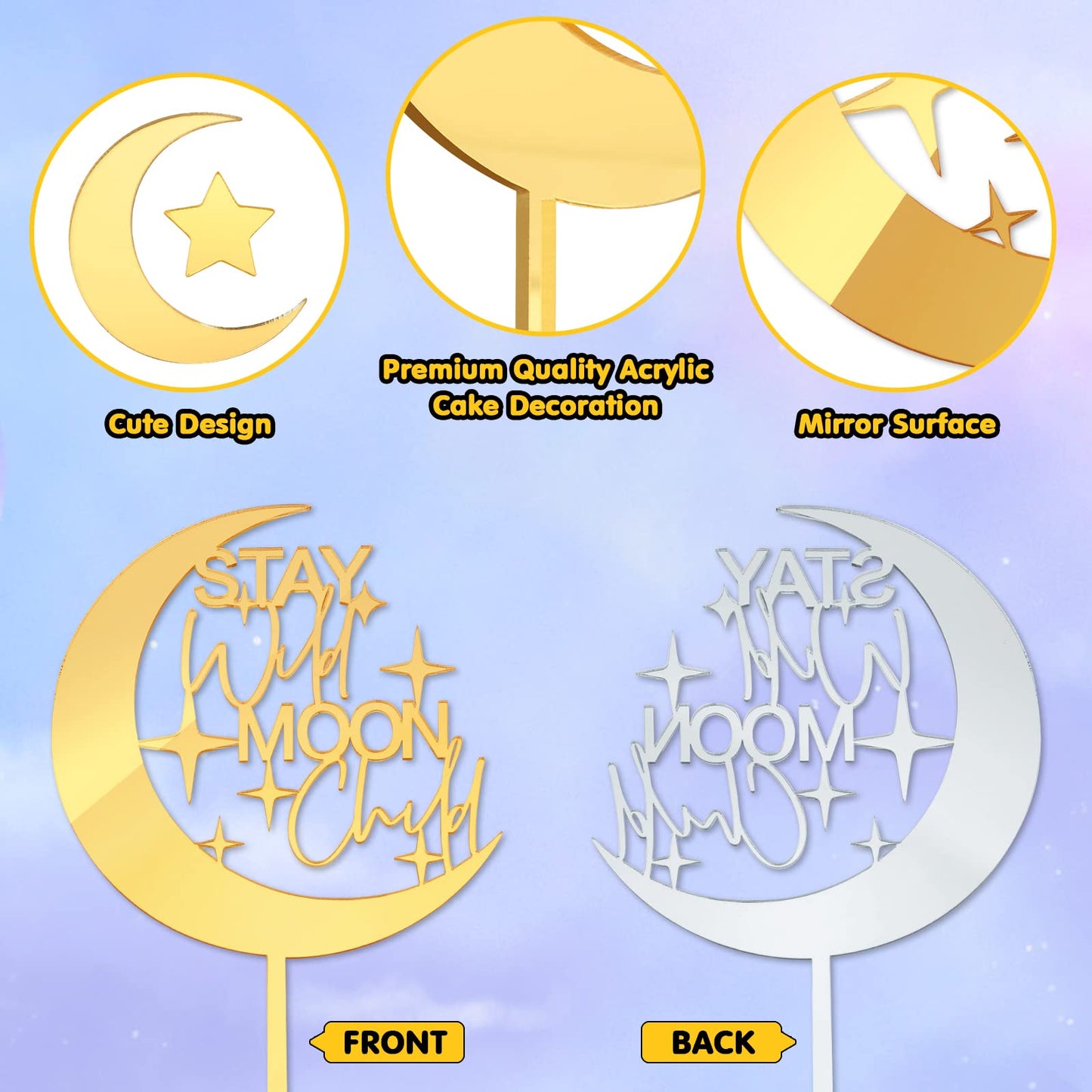 Huray Rayho 27 Pcs Stay Wild Moon Child Acrylic Cake Topper Celestial Cake Decorations Moon And Star Cake Charms For Twinkle Twi
