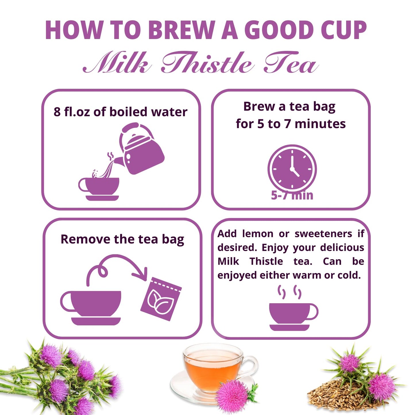 Vida Farm Milk Thistle Tea Bags - 125 Count, 100% Natural Seeds And Leaves, Dried Herbal Tea, Sugar Free, Caffeine Free