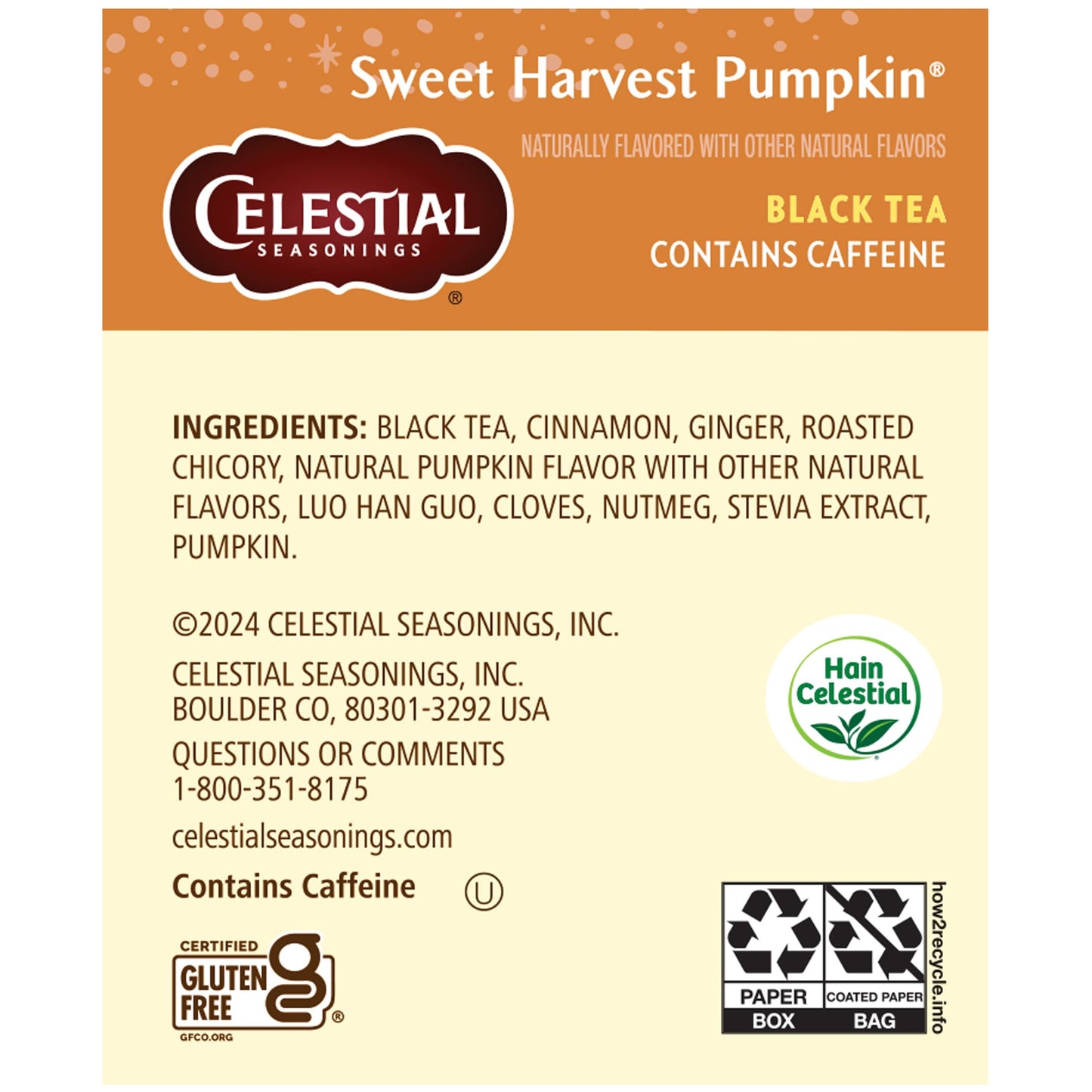 Celestial Seasonings Tea Bags Sweet Harvest Pumpkin Black Tea 18 Count
