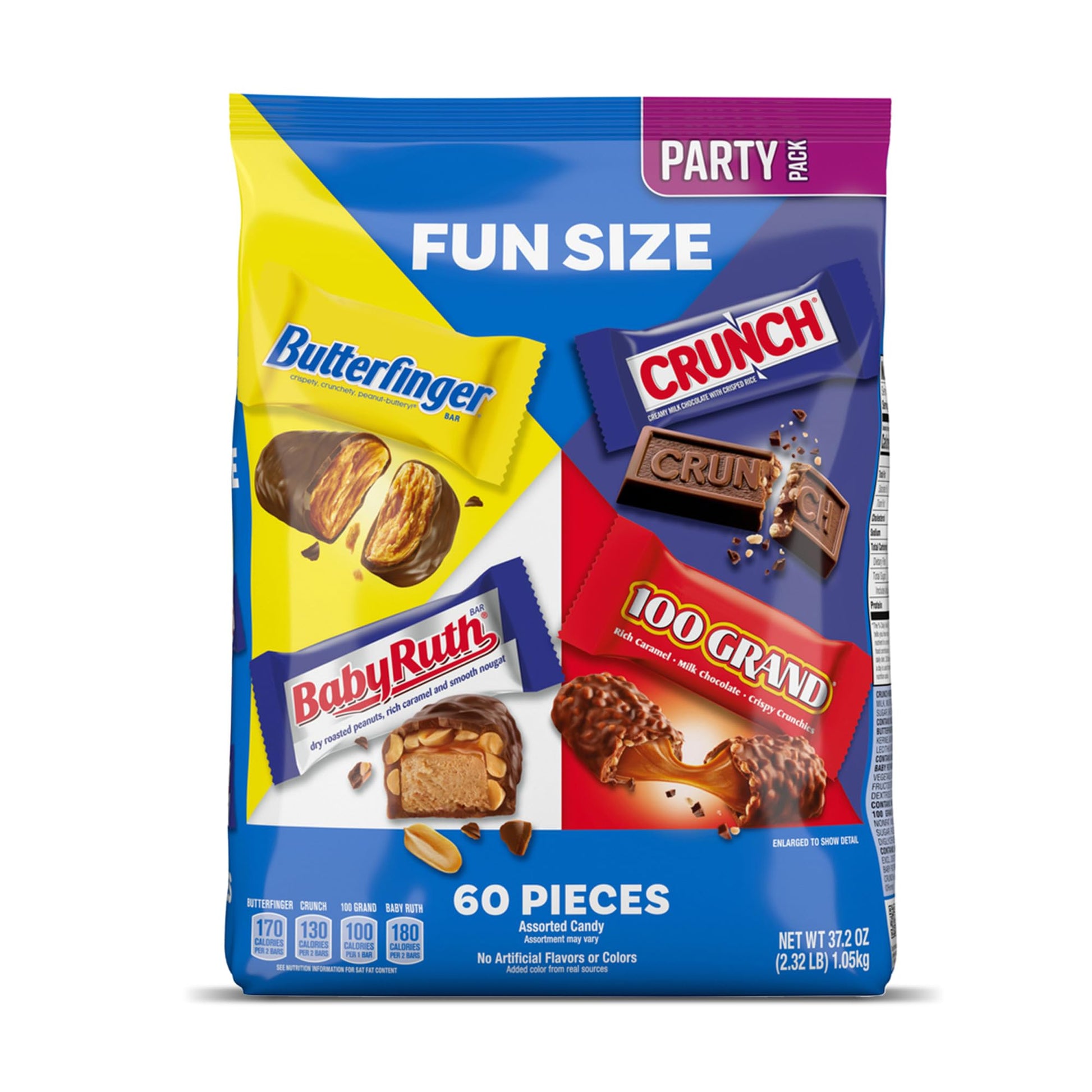 Butterfinger, Crunch, Baby Ruth And 100 Grand, Bulk 60 Pack, Assorted Fun Size Chocolate Candy Bars, Stocking Stuffers, 37.2 Oz