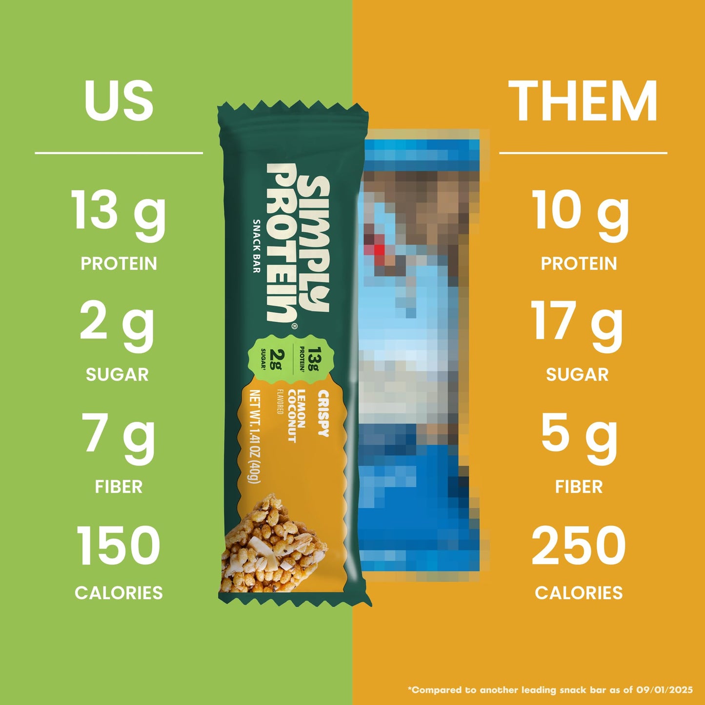 Simply Protein - Lemon Coconut Crispy Bars - Plant Based Protein Bars - Low Carb  Low Sugar  High Fiber - 13g Protein  2g Sugar  7g Fiber - Vegan  Gluten Free  Non GMO  Kosher - 12 Bars