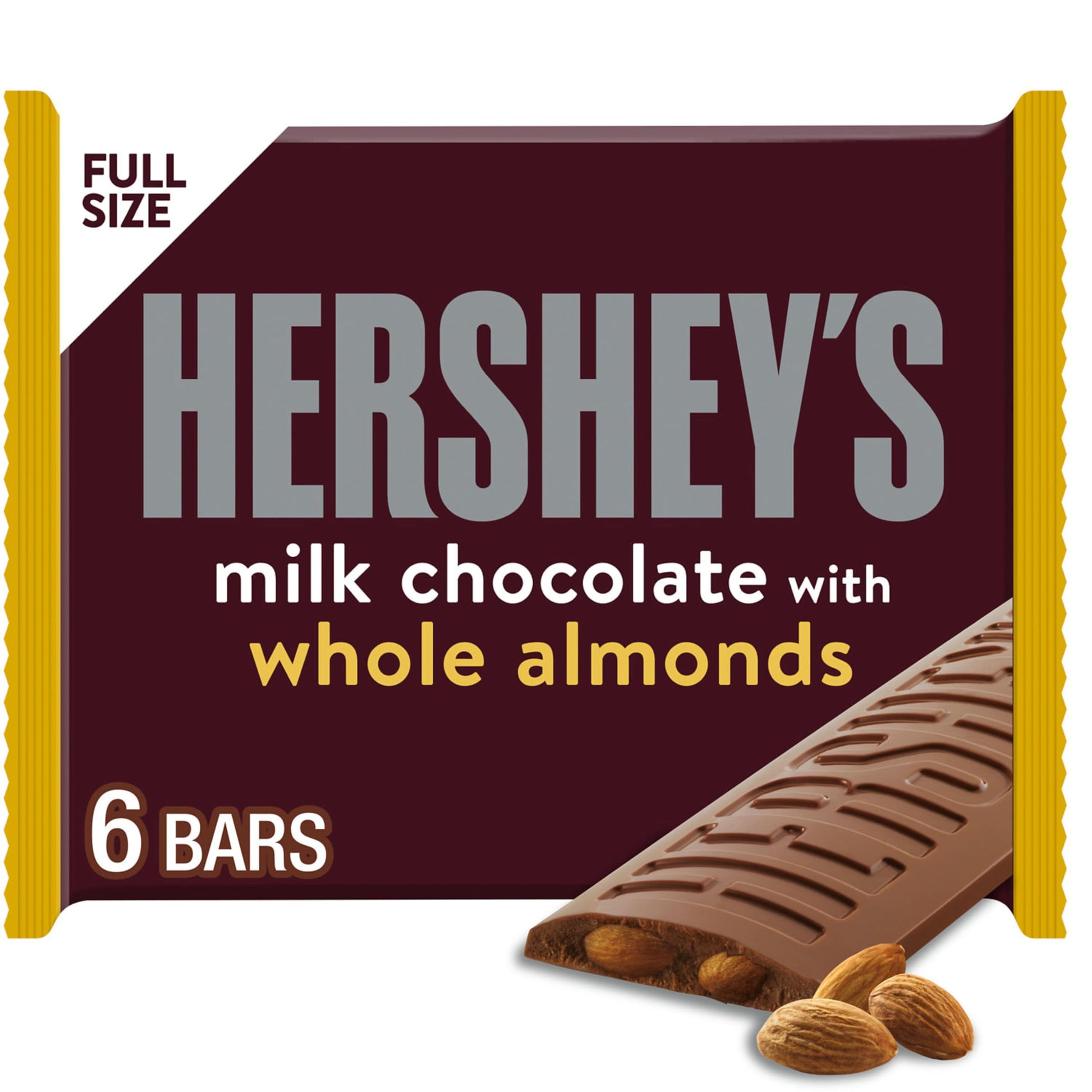HERSHEYS Milk Chocolate with Whole Almonds Candy Bars, 1.45 oz (6 Count)