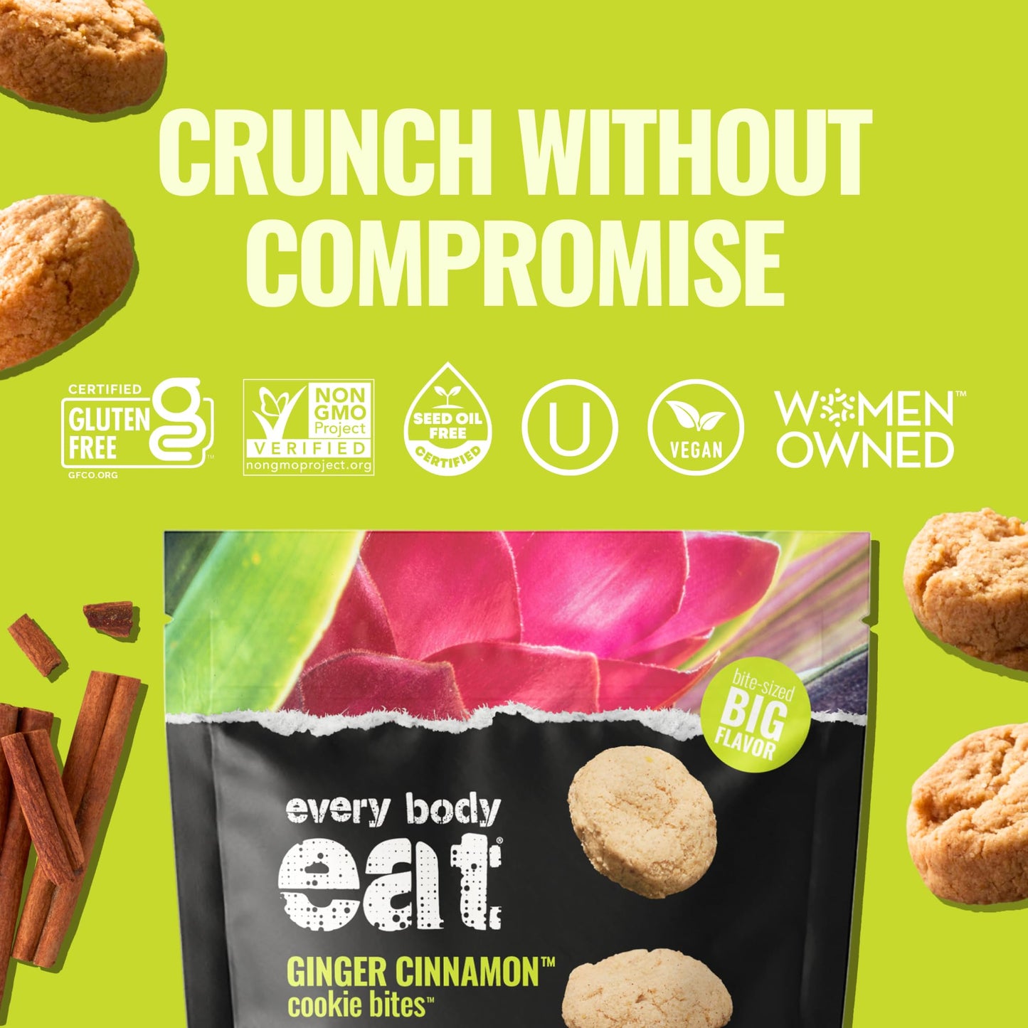 Every Body Eat Crunchy Cookie Bites, Gluten & Dairy Free, Vegan, School Lunch Snacks, (5.5 Ounce (Pack Of 3), Ginger Cinnamon)