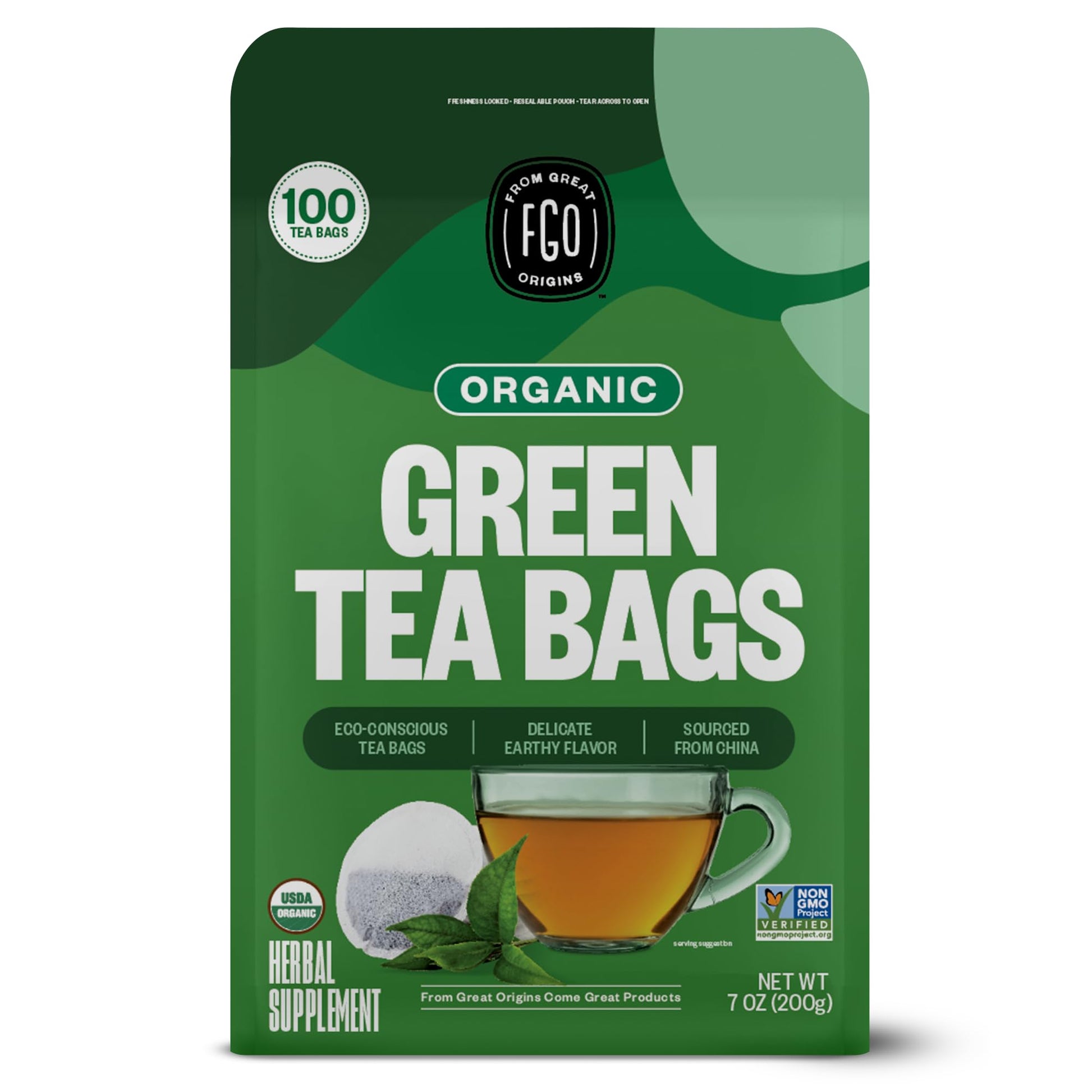 Fgo Organic Green Tea, Eco-Conscious Tea Bags, 100 Count, Packaging May Vary (Pack Of 1)