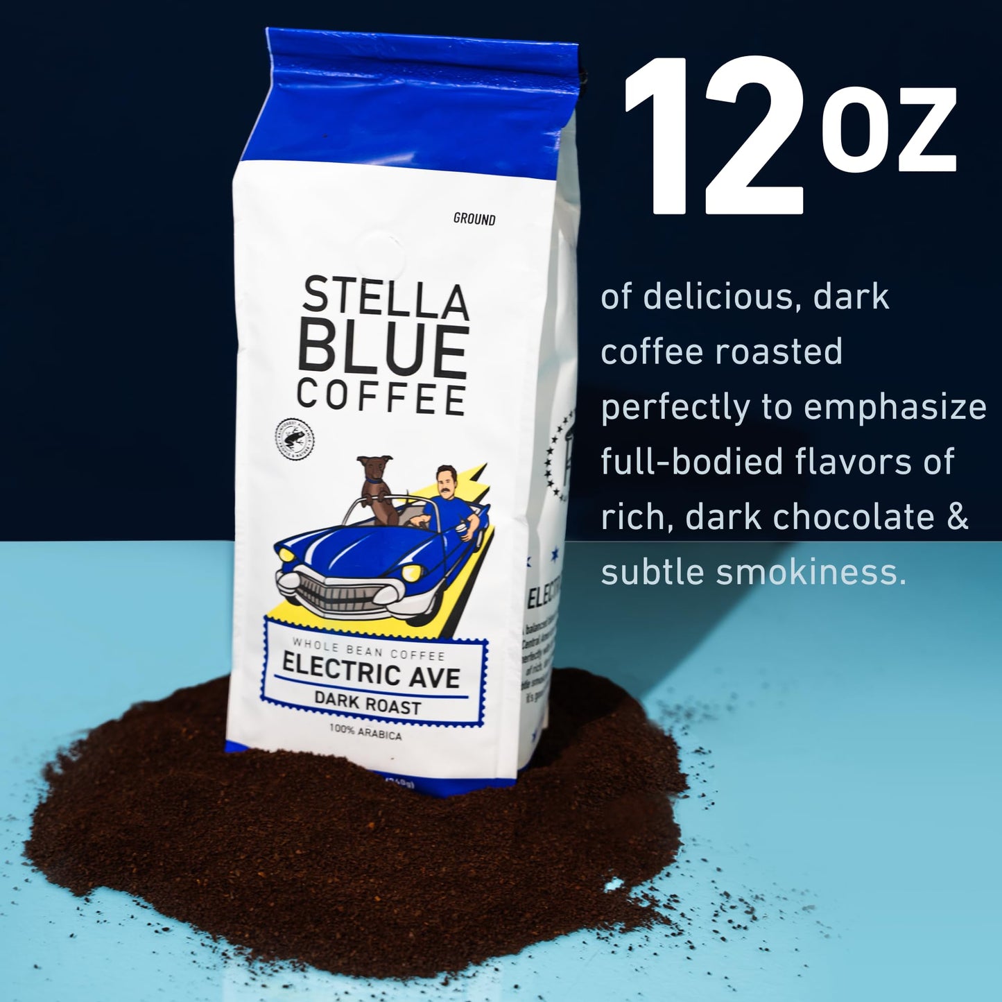 Stella Blue Fresh Ground Coffee Electric Avenue Blend 100% Arabica Dark Roast 12 Ounce Bag
