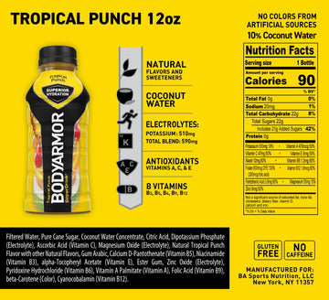 Bodyarmor Sports Drink Sports Beverage, Tropical Punch, Coconut Water Hydration, Natural Flavors With Vitamins, Potassium-Packed Electrolytes, Perfect For Athletes, 12 Fl Oz (Pack Of 8)