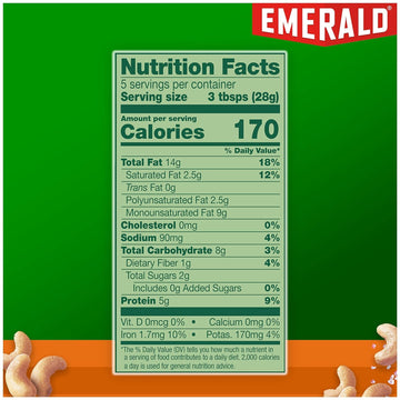 Emerald Nuts, Whole Cashews Roasted & Salted, 5 Oz Resealable Bag (Pack Of 2)