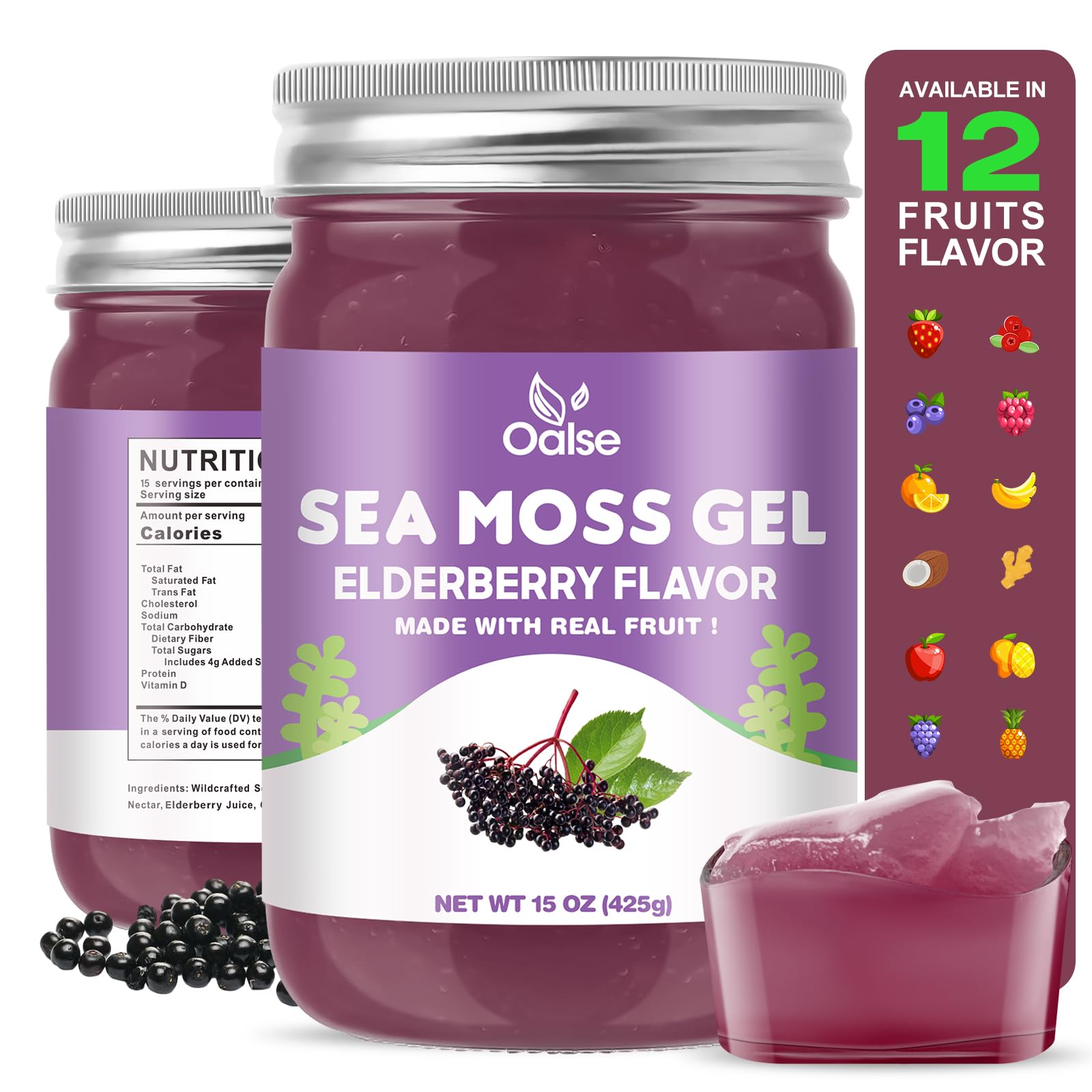 OALSE Irish Sea Moss Gel- Real Sea Moss and Elderberry Mixture - 15OZ Wildcrafted Sea Moss Advanced Gel-15OZ Elderberry Flavor