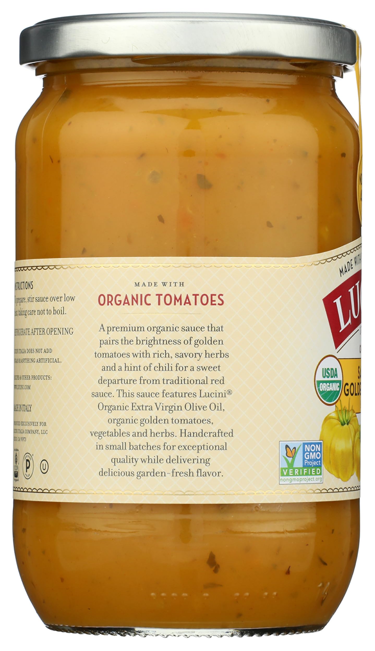 Lucini Organic Golden Tomato Sauce - Classic Italian Sauce in Glass Jar - Fresh Organic Tomatoes - No Sugar Added Pasta Sauce, 2