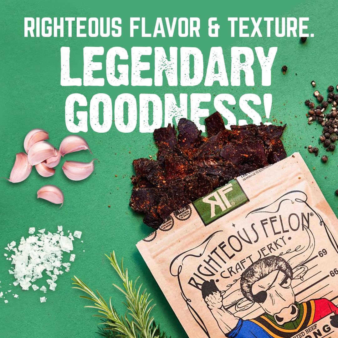 Righteous Felon Biltong Beef Jerky | High Protein, Keto-Friendly Snack | 8 Pack, 2 Ounce Each