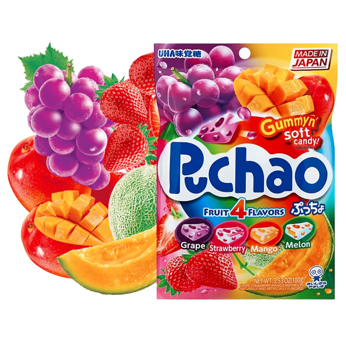 UNHAS ASIAN SNACK BOX Puchao Japanese Gummy Candy Variety Pack, 4 Fruits, Soda & Ramune Flavors, Pack of 2, One Size