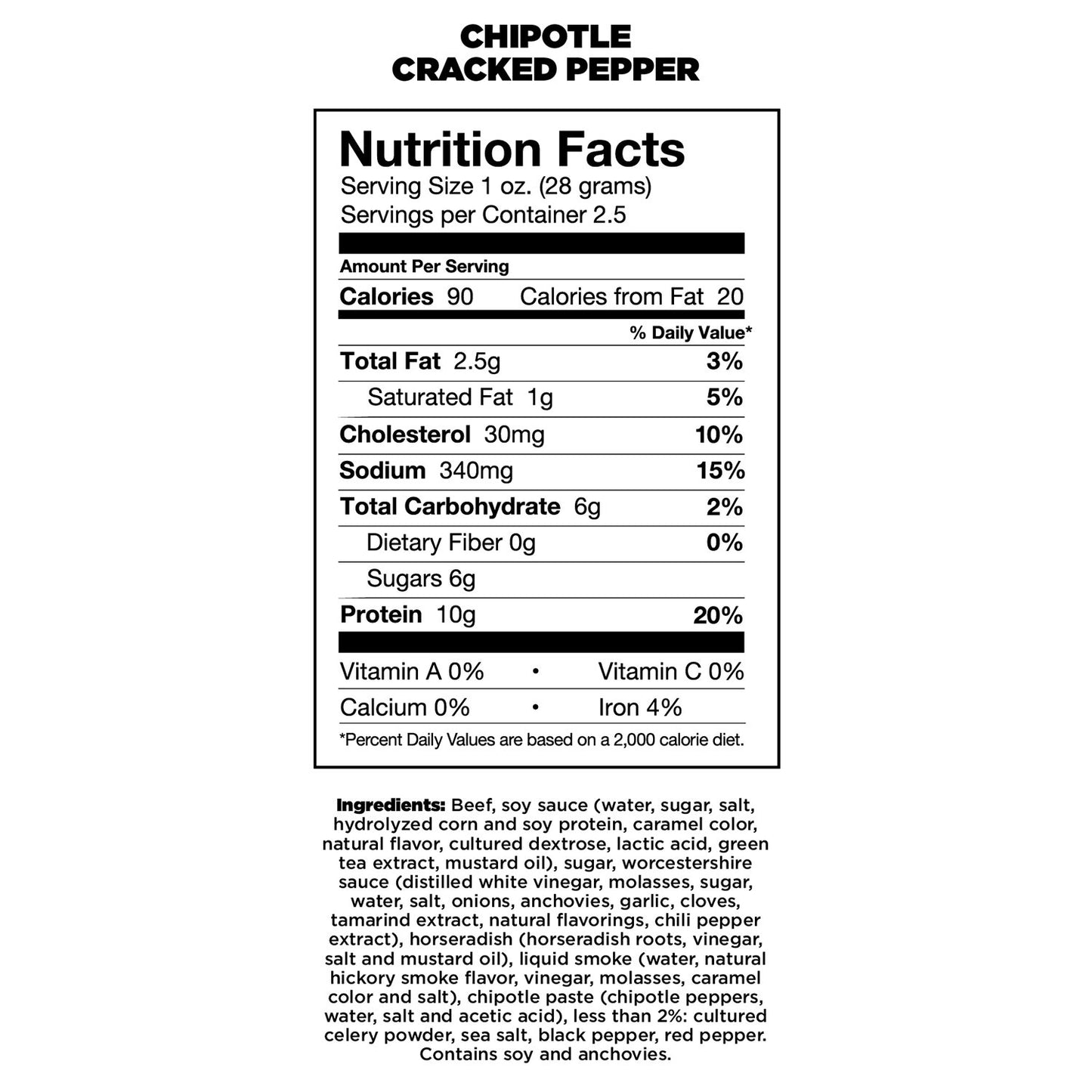 Chefs Cut Real Steak Jerky Chipotle Cracked Pepper, 2.5 Ounce, 8 Count