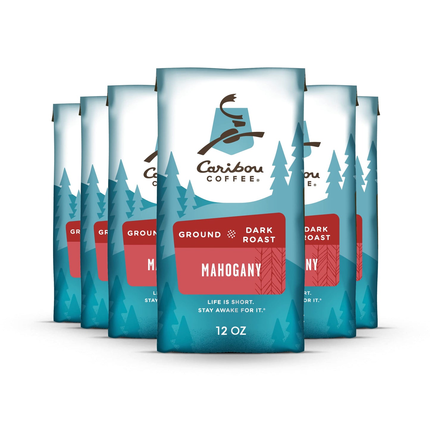 Caribou Coffee, Dark Roast Ground Coffee - Mahogany Blend 72 Ounces (6 Bags of 12 Ounces)