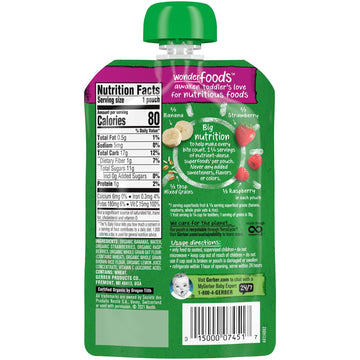 Gerber Organic Baby Food Pouches, Toddler, Wonderfoods, Banana Red Berries Granola, 3.5 Ounce