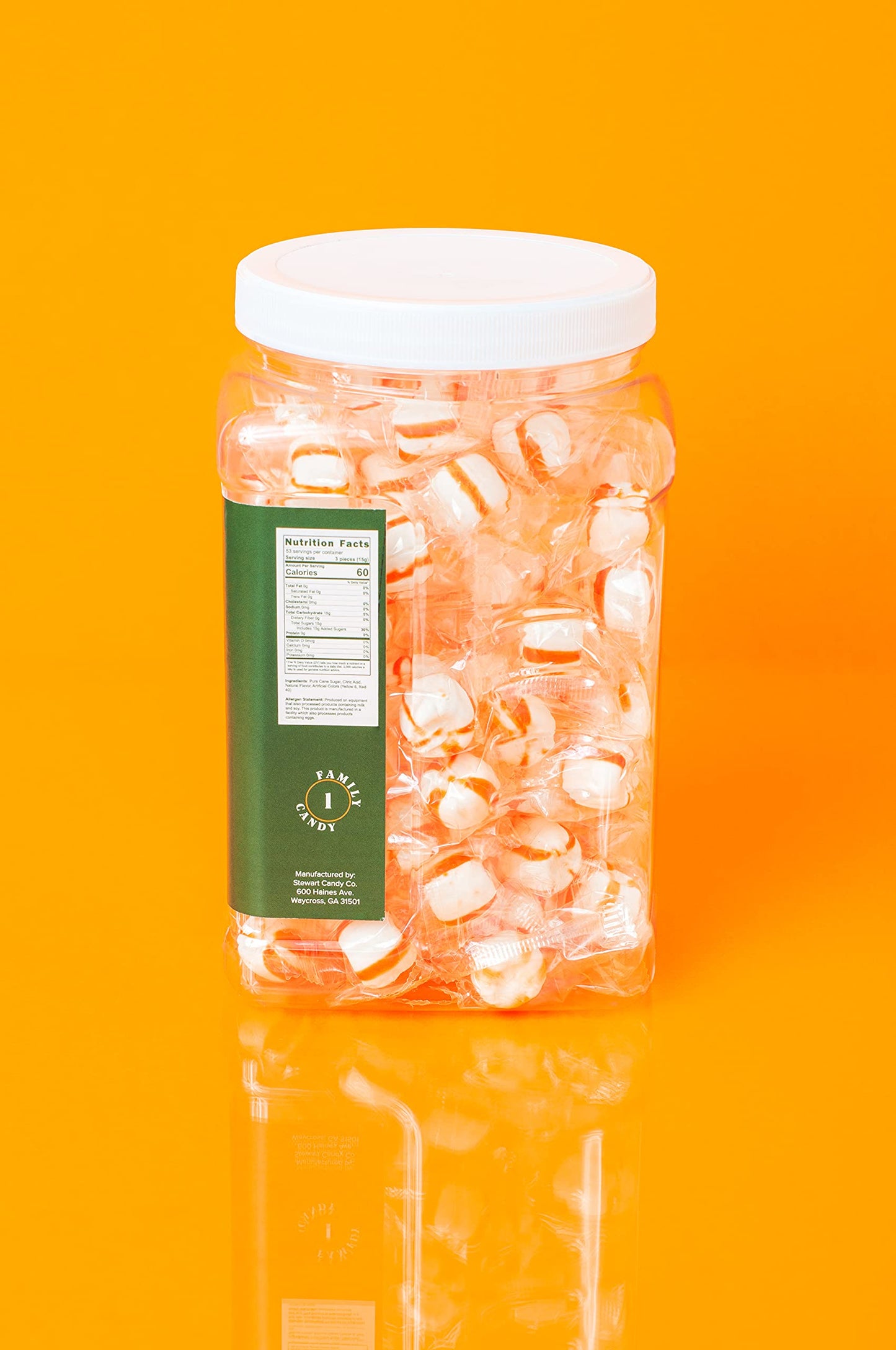 Papa'S Puffs Orange Flavored Pure Sugar Candy - Individually Wrapped In Resealable Tub - Fat-Free, Gluten-Free, Cholesterol-Free
