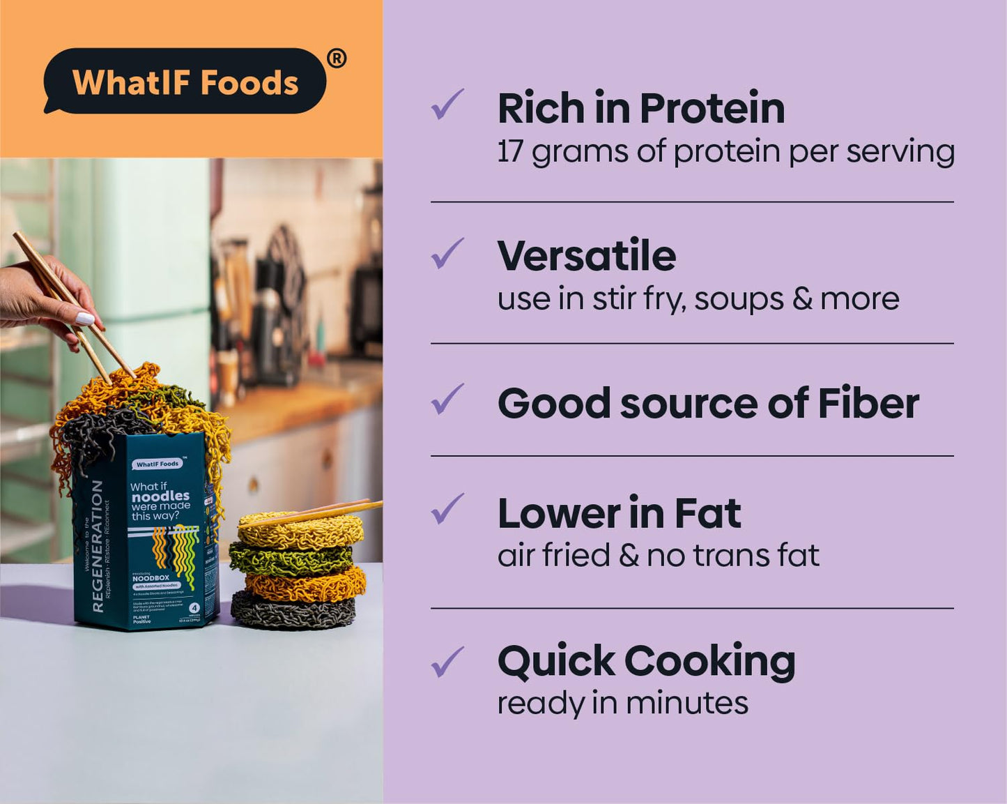 Healthy Instant Moringa Noodles | Vegan, Air Fried, High Protein 17G & 6G Fiber | For Ramen, Soup, Stir Fry, Wok | Sesame Garlic