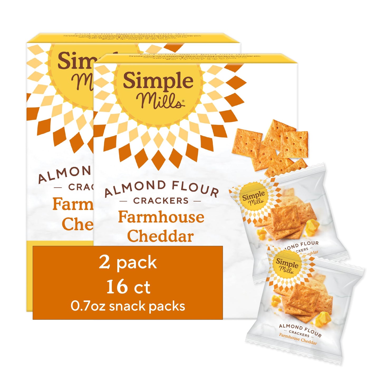 Simple Mills Almond Flour ers Snack Packs  Farmhouse Cheddar  Gluten Free  Flax Seed  Sunflower Seeds  Corn Free  Good for Snacks  6.5 oz  Pack of 2 (8 Bags per Box)