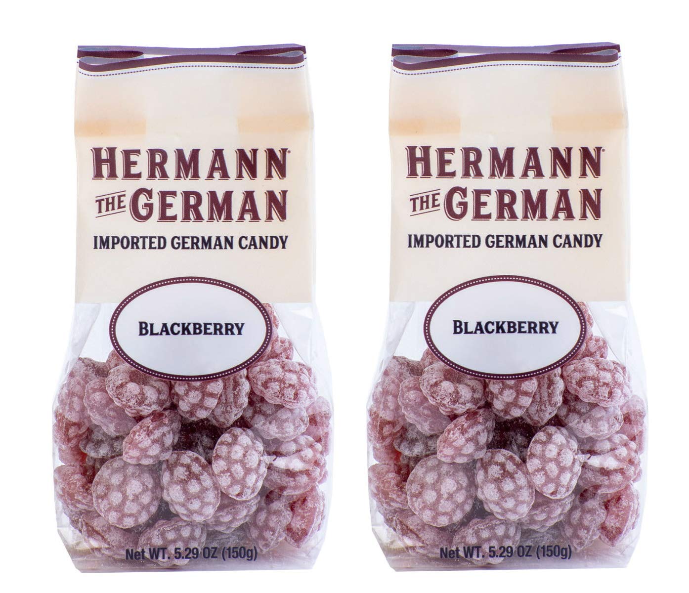 Hermann the German Hard Candy - Blackberry Flavor - 10.58 Ounce Pack of 2