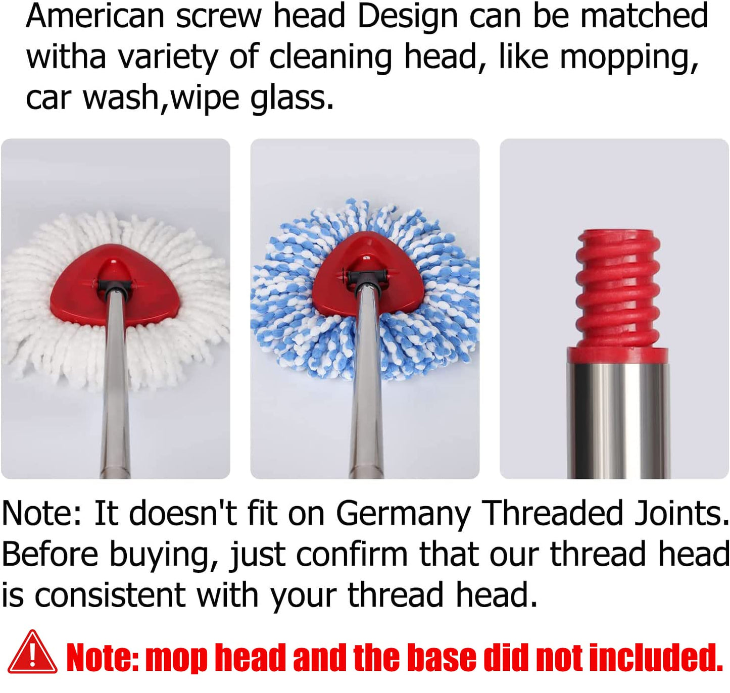 Qulable Spin Mop Replacement Handle - 30 to 58 Adjustable Red Mop Handle Compatible with O-Ceda EasyWring for Efficient Floor Cleaning
