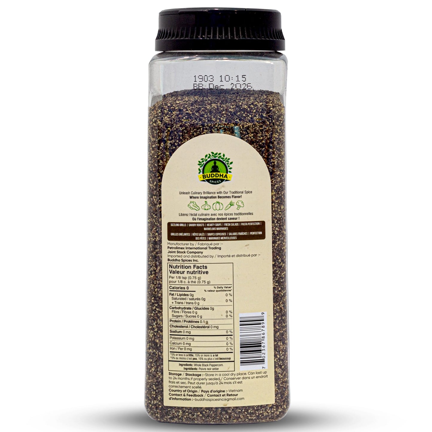 Buddha Spices Inc. Black Pepper Ground 28 Mesh - 450G