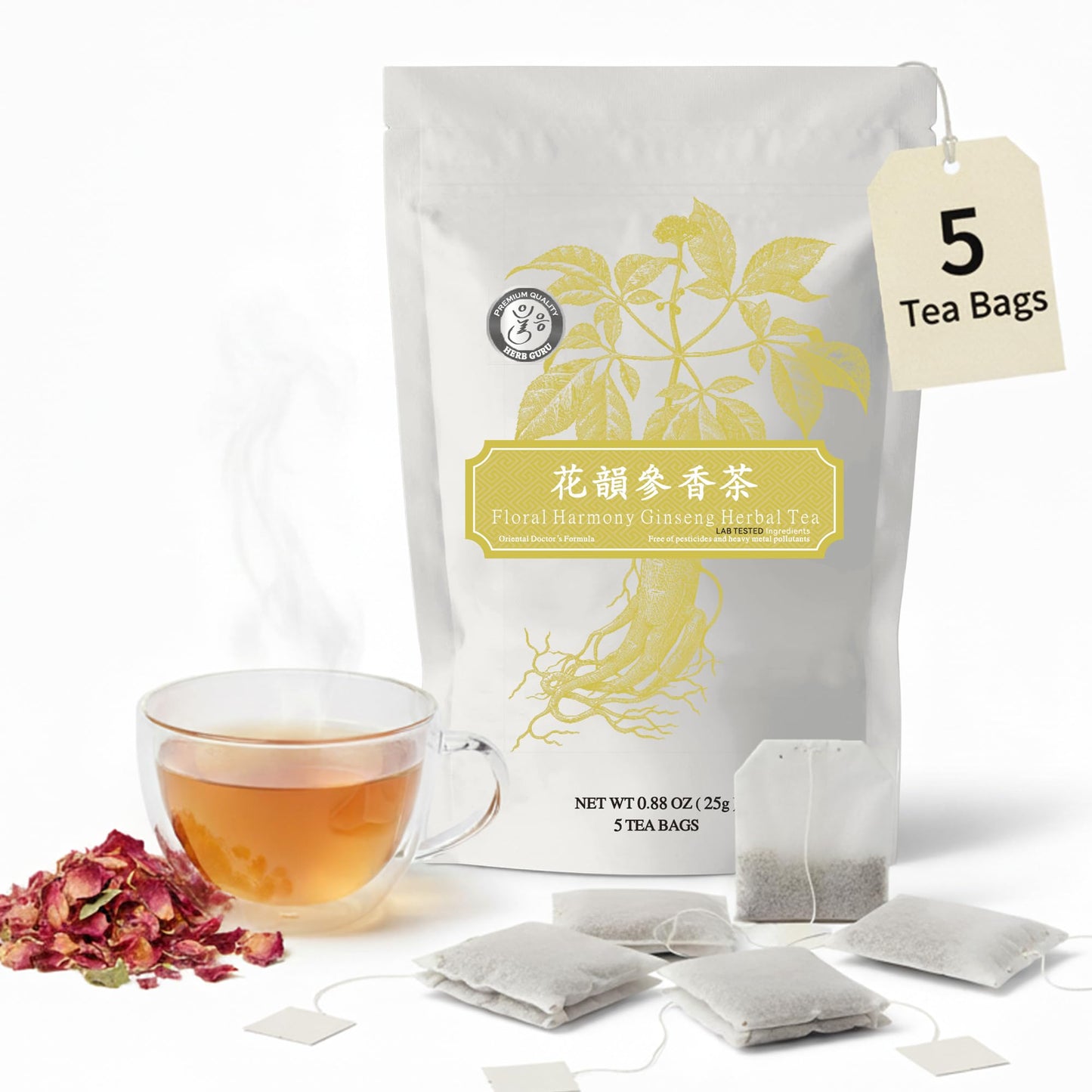 Herb Guru Floral Harmony Flavor Blendseng Herbal Blend With Rosa Rugosa And Chrysanthemum Flowers Natural Tea In Convenient Tea Bags | Herbal Infusion For Relaxation Wellness And Daily Balance