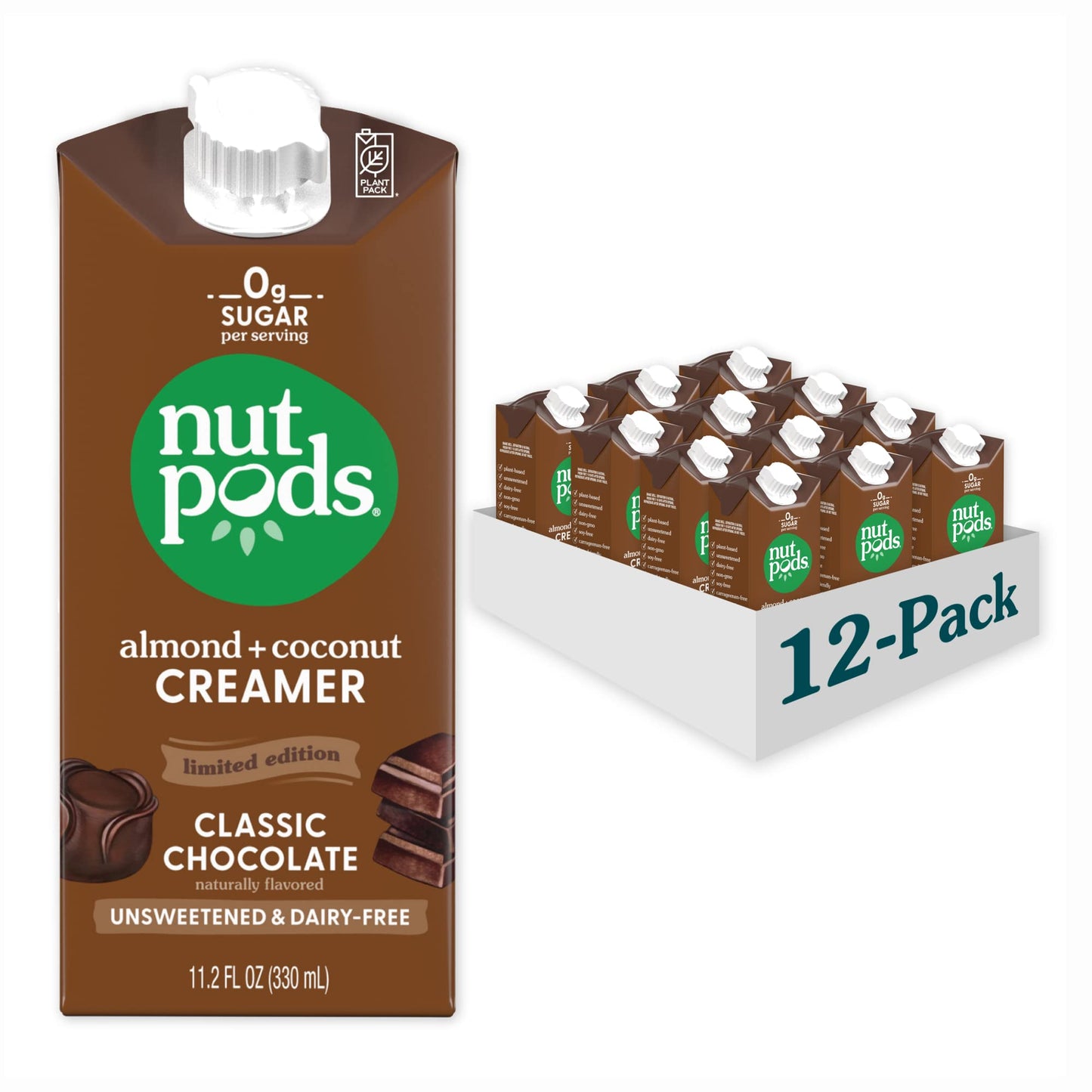 Nutpods Classic Chocolate Unsweetened Dairy-Free Creamer, Made From Almonds And Coconuts, Whole30, Keto, Gluten Free, Non-Gmo, V