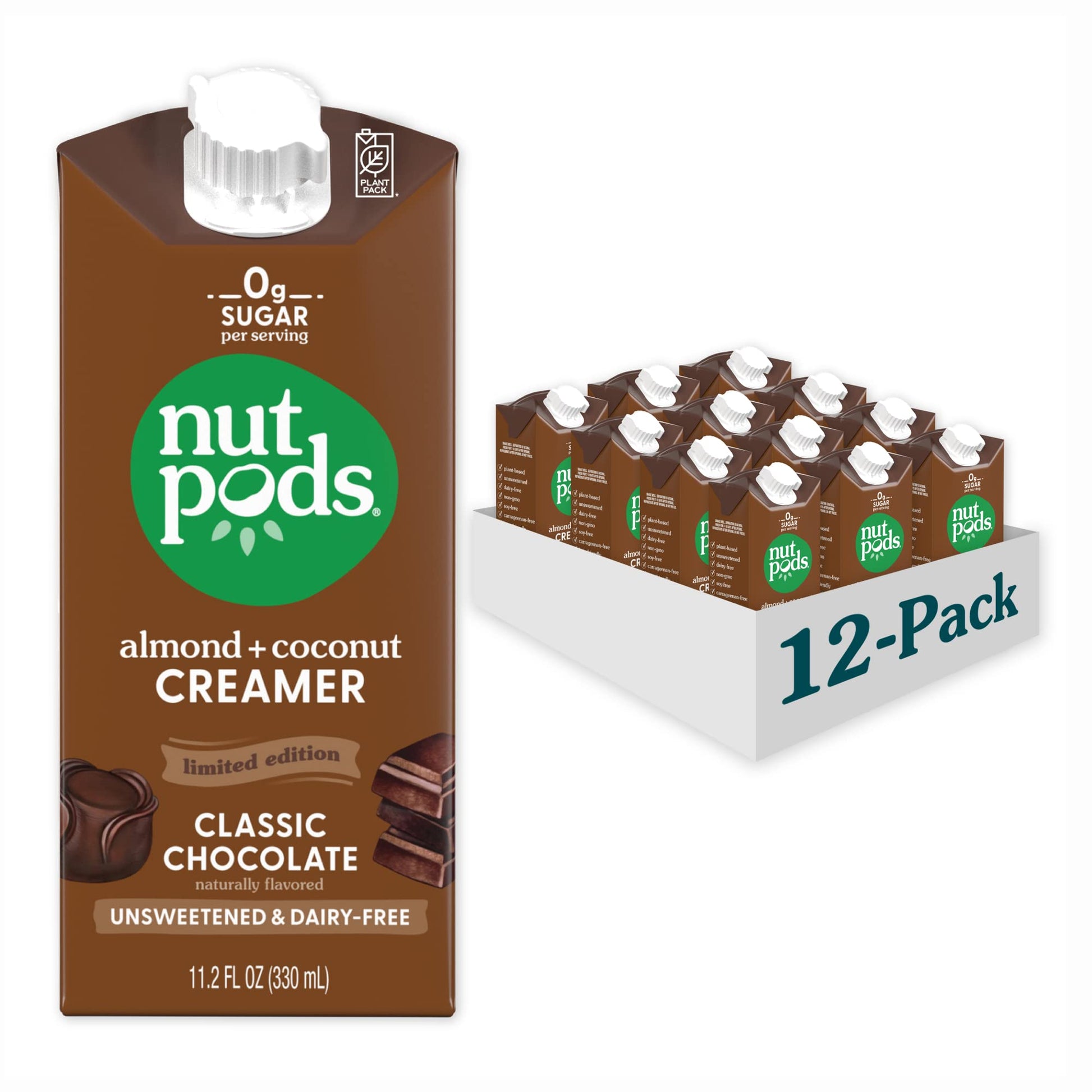 Nutpods Classic Chocolate Unsweetened Dairy-Free Creamer, Made From Almonds And Coconuts, Whole30, Keto, Gluten Free, Non-Gmo, V