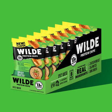 Wilde Spicy Queso Protein Chips, Thin And Crispy, High Protein, Keto Friendly, Made With Real Ingredients, 1.34Oz Bags (Pack Of