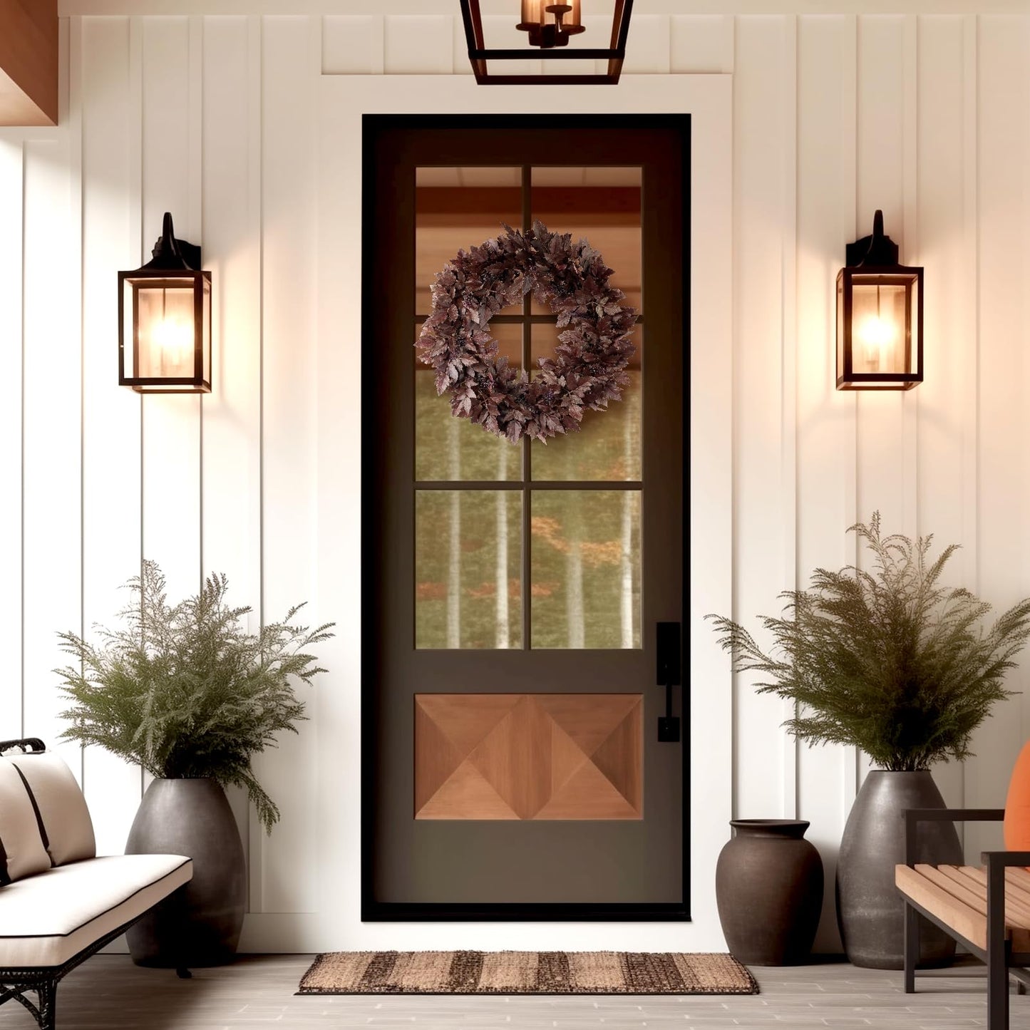 WBHome Artificial Cimicifuga Plant Leaf Wreath 24inch - 2 Pack