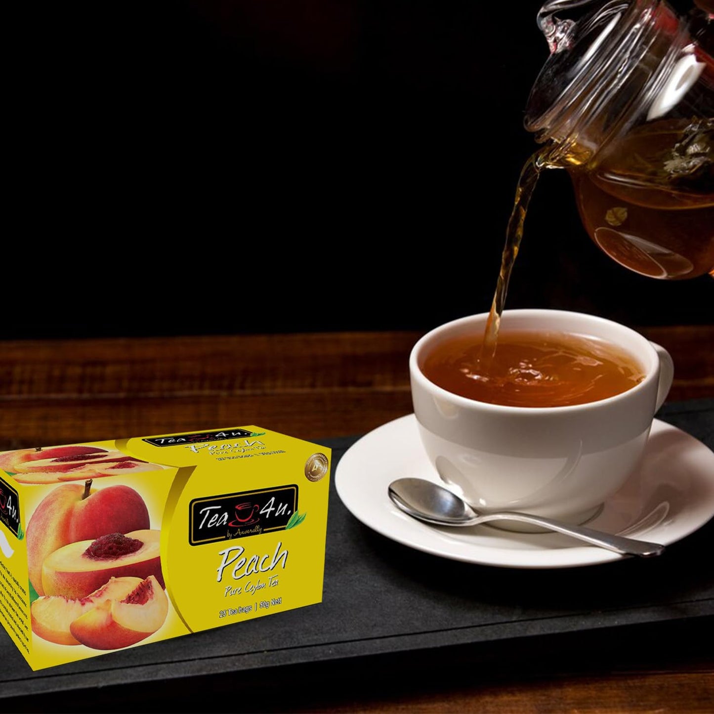 Tea4U Flavored Black Ceylon TeaBags (Peach) - Ideal Quality from Sri Lankas Finest Leaves and Expertly Blended - 25 Count