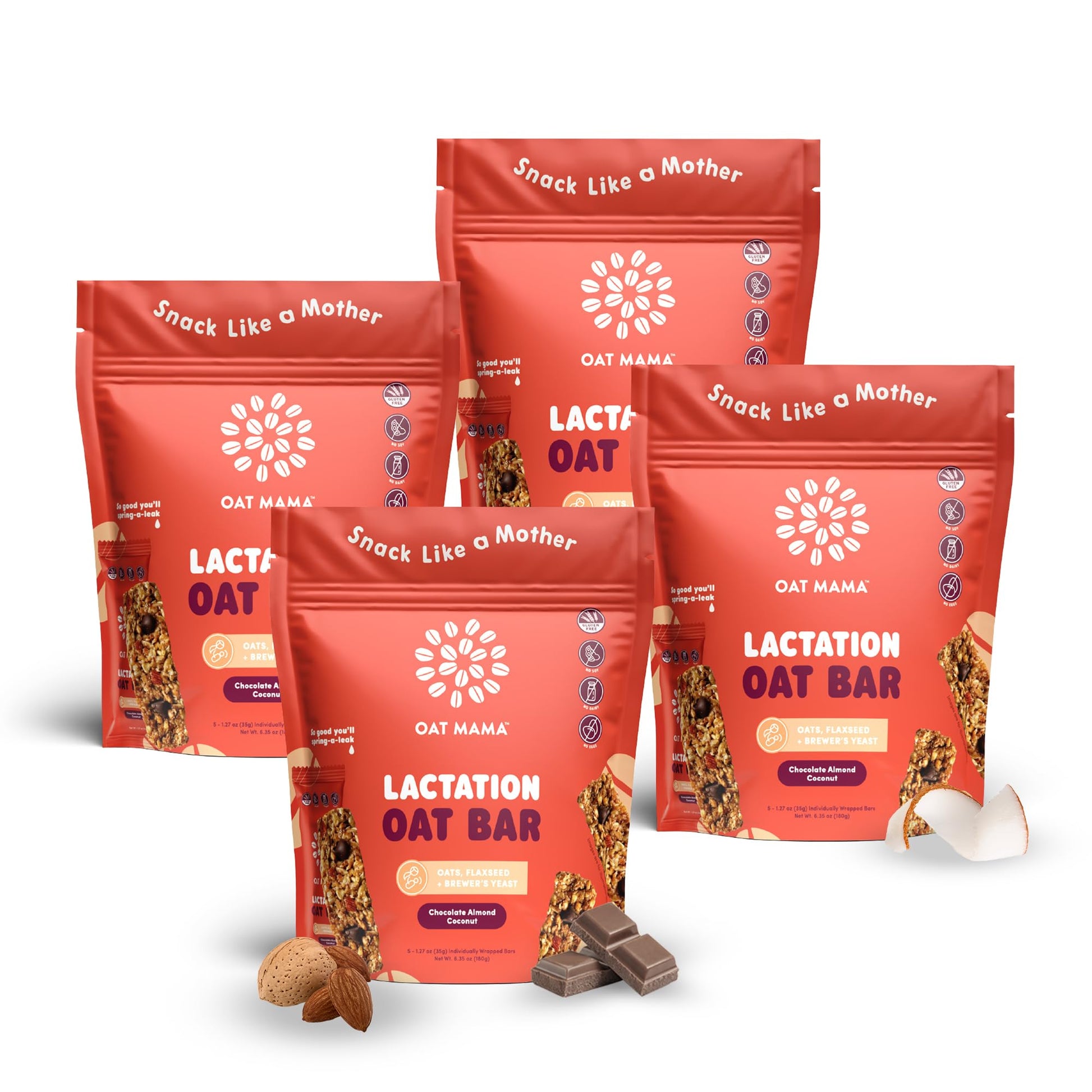 Oat Mama Chocolate Almond Coconut Lactation Bars | Essential Breastfeeding Snacks With Oats  Flaxseed & Beverage Makers Yeast | Milkflow Lactation Support For Nursing Moms - 20 Count