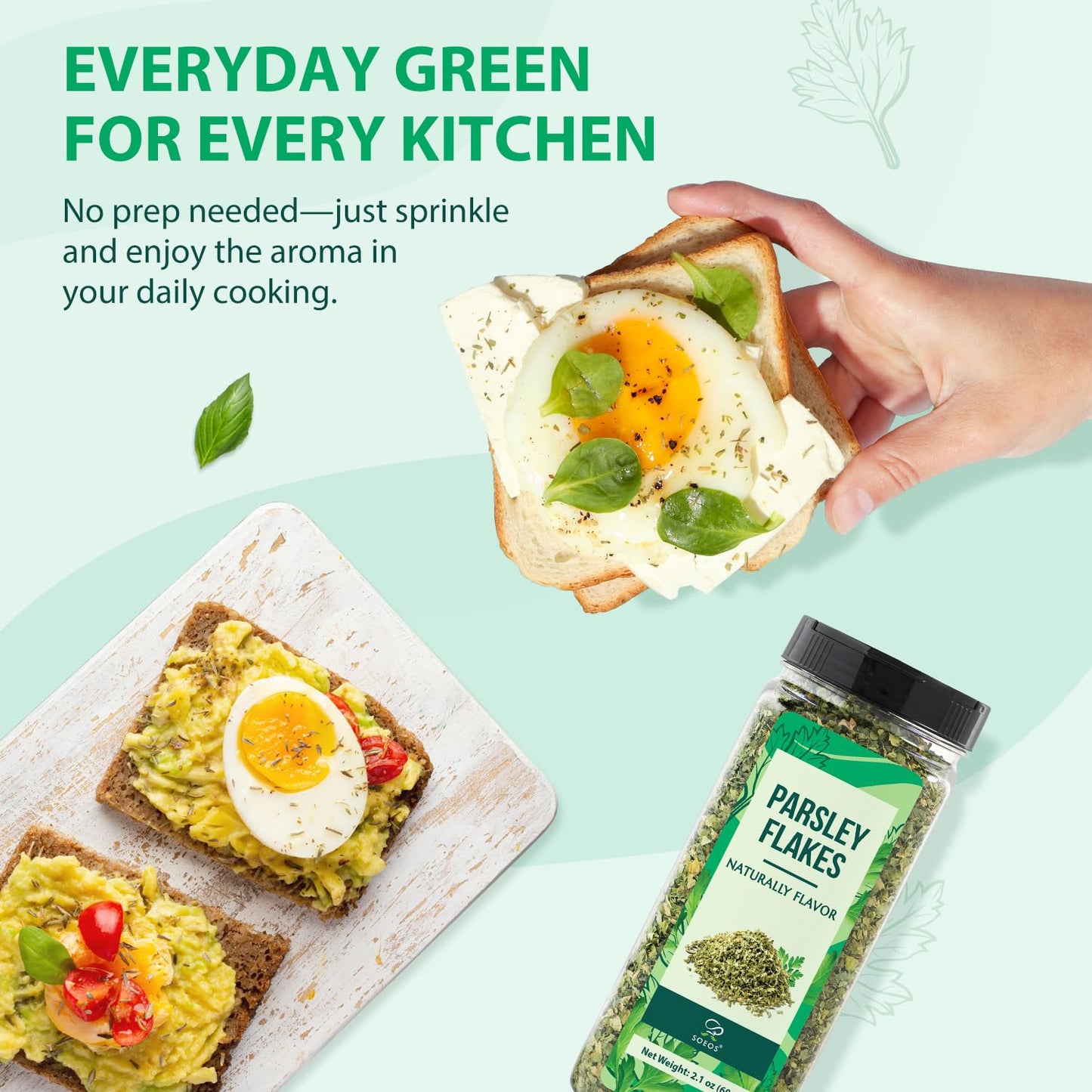 Soeos Parsley Flakes  2.1 oz (60g)  Dried Parsley Leaves  Fresh Flavor and Aroma  Perfect for Seasoning  Garnishing  and Cooking