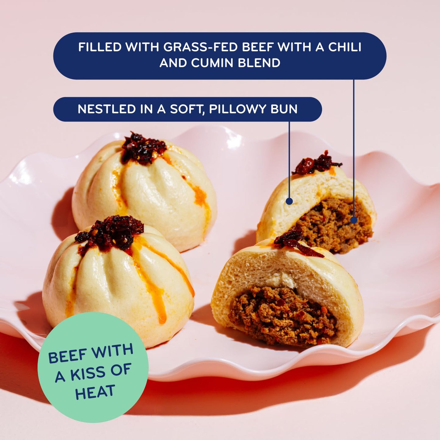 Laoban Dumplings?Spicy Beef Bao Buns?Made with Grass-Fed Beef, Onion, Chili, and Cumin?Frozen Meals Made from Scratch | No Artif