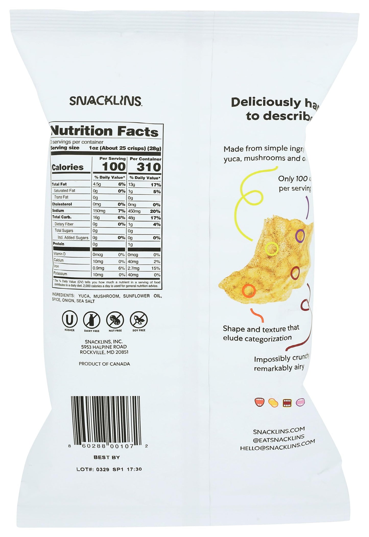 Snacklins Chesapeake Bay Plant Crisps, 3 Oz