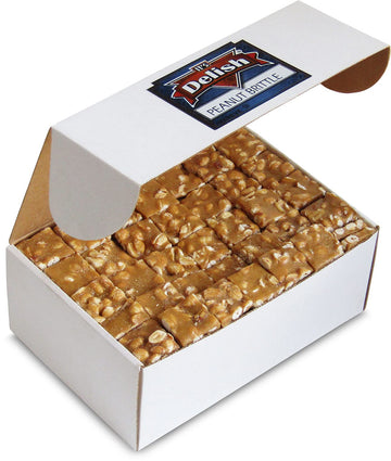 Gourmet Peanut Brittle by It's Delish, 6 LBS Bulk Box - Old Fashion Style Peanut Brittle in Square Cut Pieces - Sweet & Crunchy 
