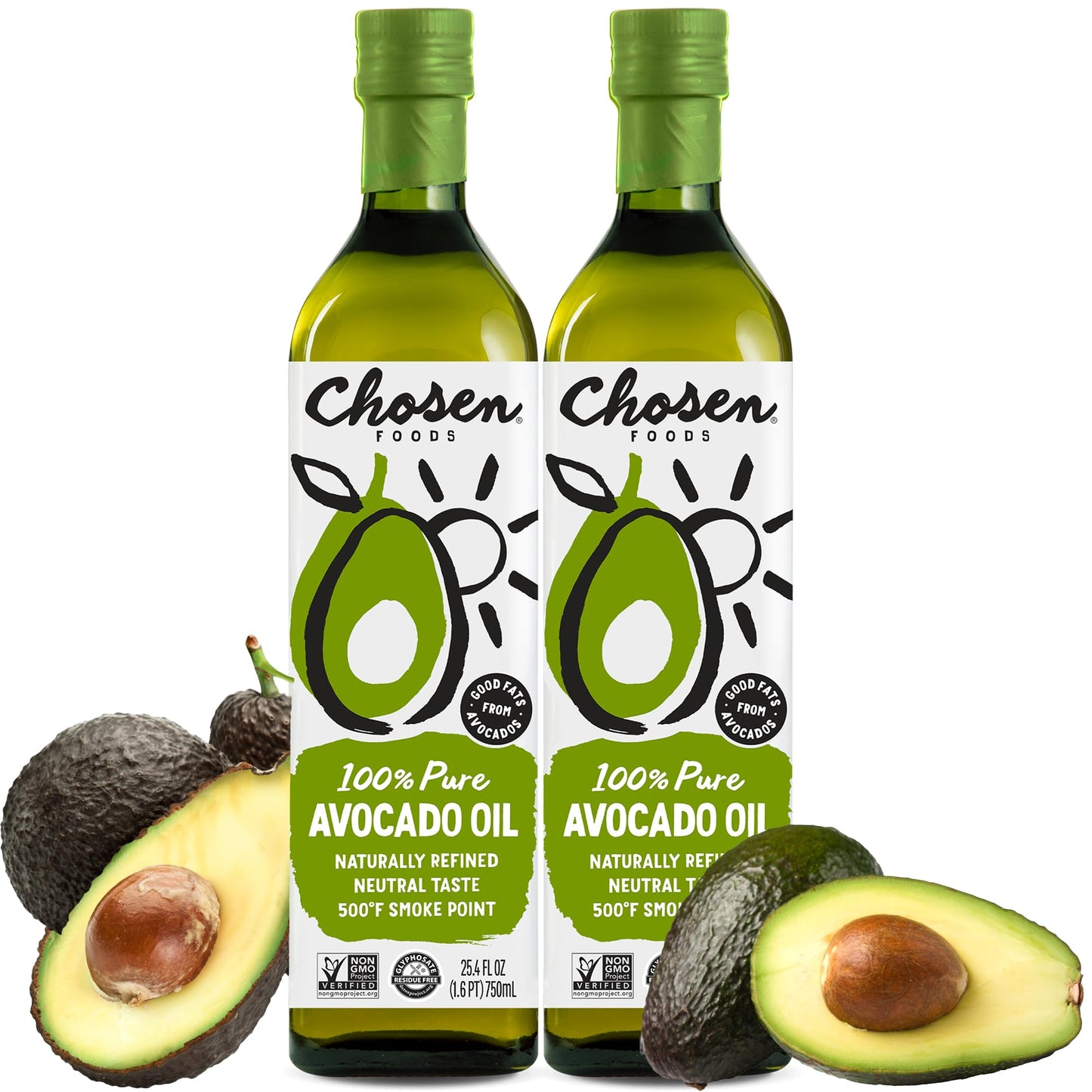 Chosen Foods 100% Pure Avocado Oil, Keto And Paleo Diet Friendly, Kosher Oil For Baking, High-Heat Cooking, Frying, Homemade Sauces, Dressings And Marinades (25.4 Fl Oz, 2 Pack)
