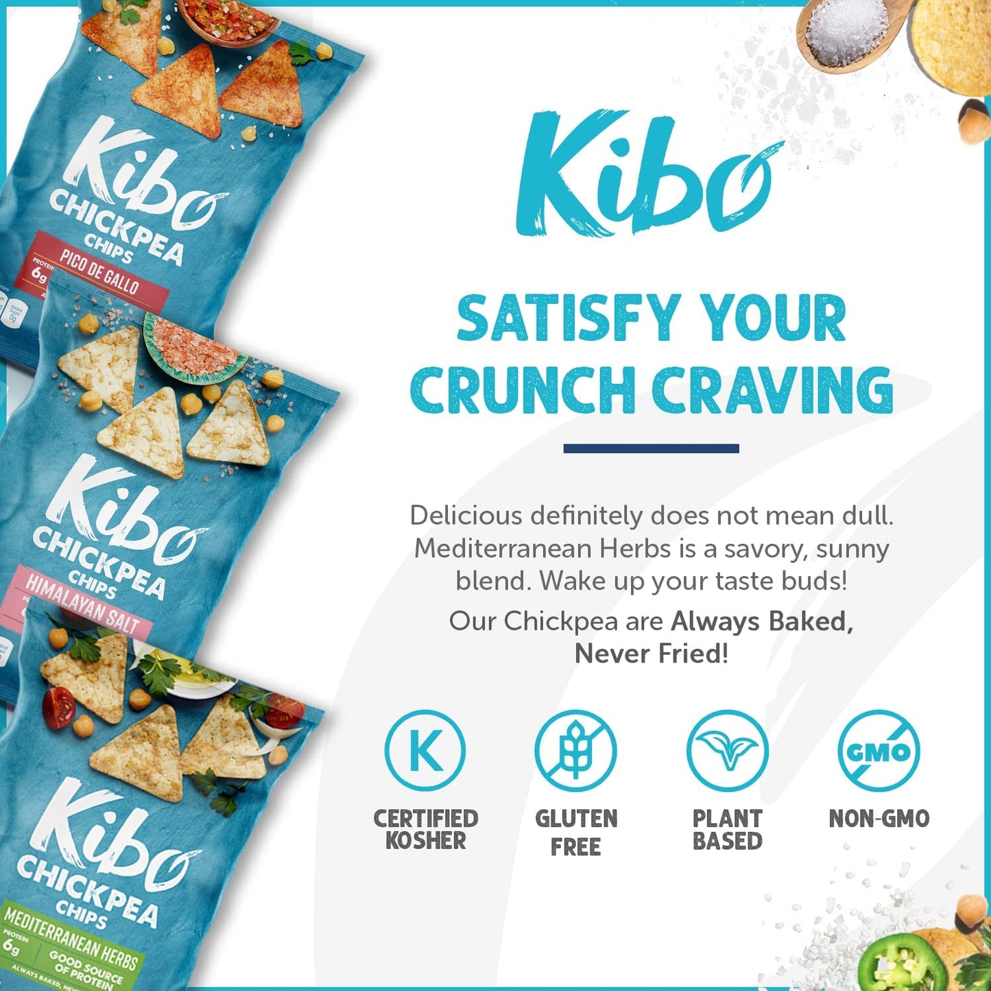 Kibo Chickpea Chips 3 Flavor Variety Pack - High Protein-Fiber, Plant-Based, Gluten-Free, Non-GMO, Vegan, Made with Real Veggies