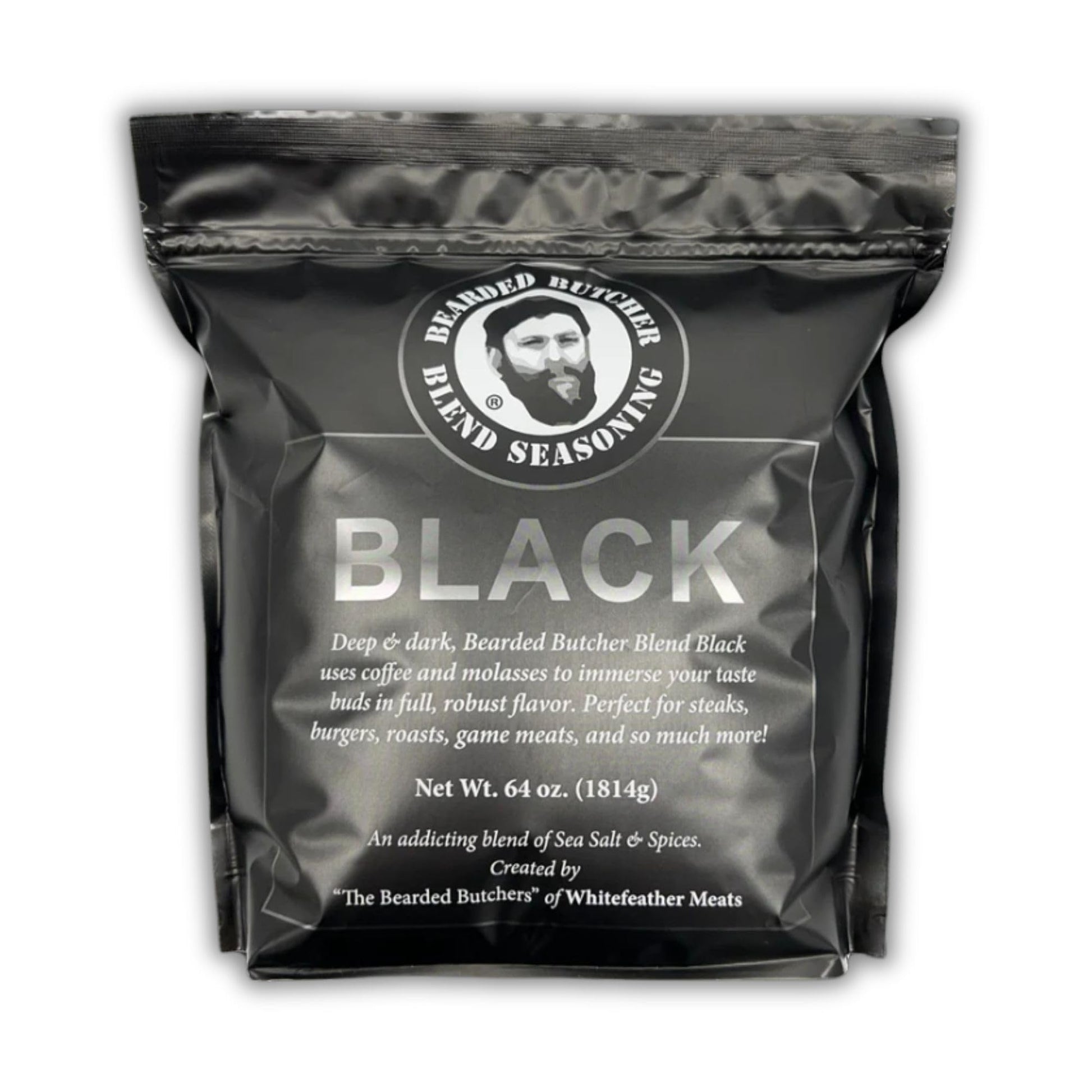 Bearded Butchers Black Blend Seasoning, 64 oz Bag (4 lbs) - Coffee & Molasses Flavor for Steaks, Burgers, Brisket, Roasts, Game 