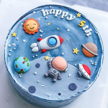 Gallarato Mini Size Blue Space Cake Decoration First Trip Around The Sun Cake Topper Two The Moon Cake Decoration Rocket Cake De