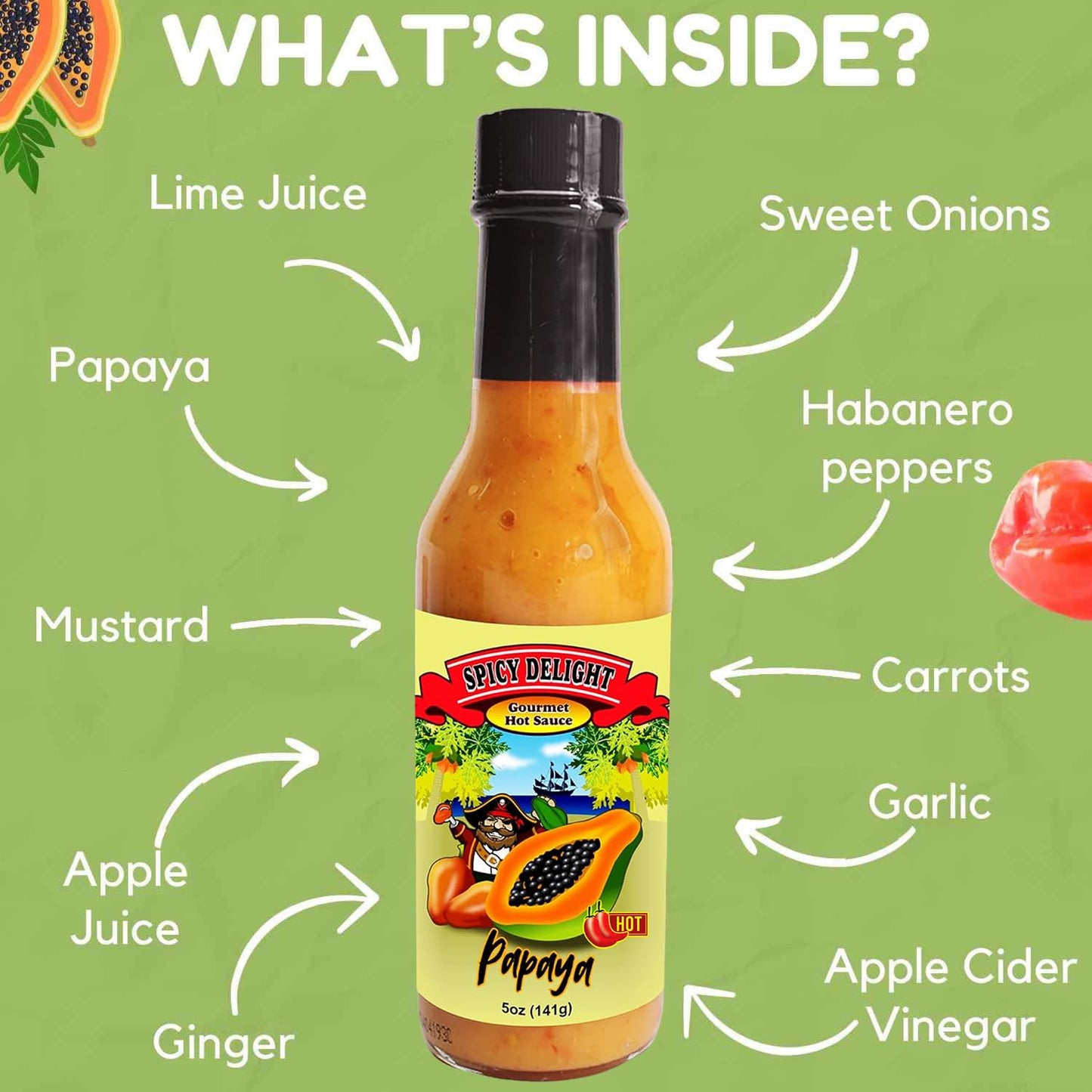 Flavor Pirate Spicy Delight Aruba Habanero Hot Sauce – Ultra Spicy Gourmet with Real Fruit & Peppers, 5 oz Bottle