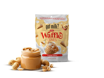 Got Milk Mini Waffle Cones, Peanut Butter, 4.24 Oz. / 119G Resealable Bag, Delicious Peanut Butter Filled Waffle Cone Bites, Mi